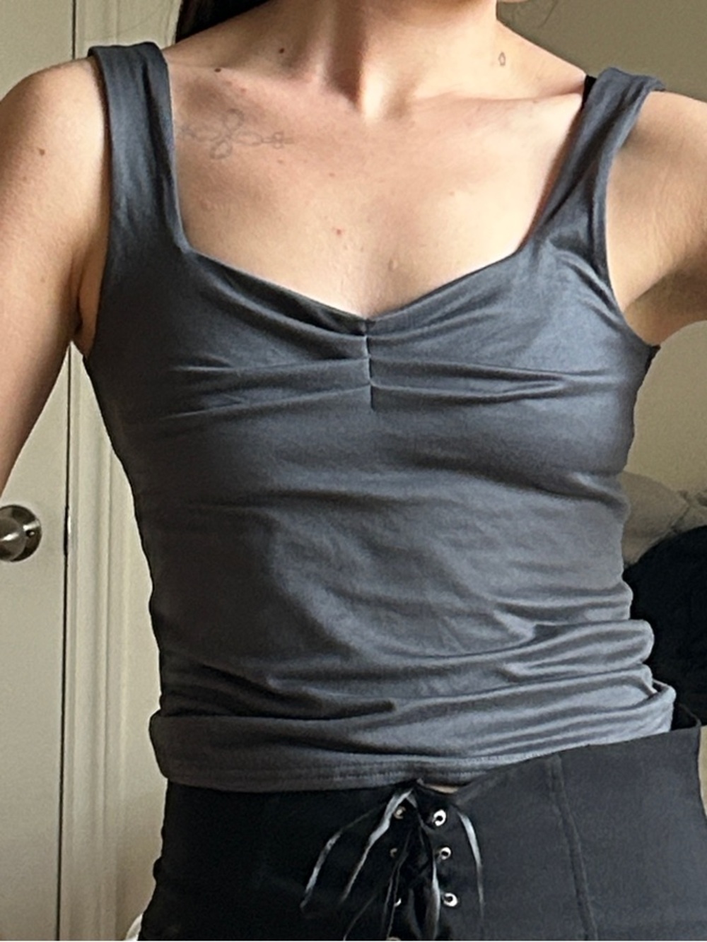 Women’s Gray Ruched Cowl Neck Tank Top